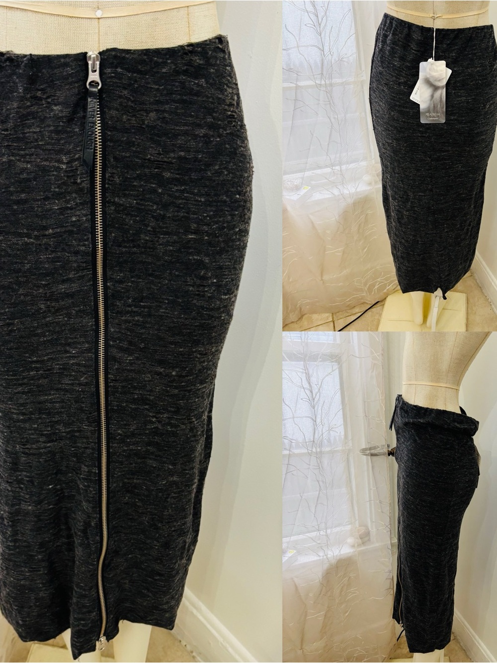 Cashmere Women’s Charcoal Front-Zip Pencil Skirt